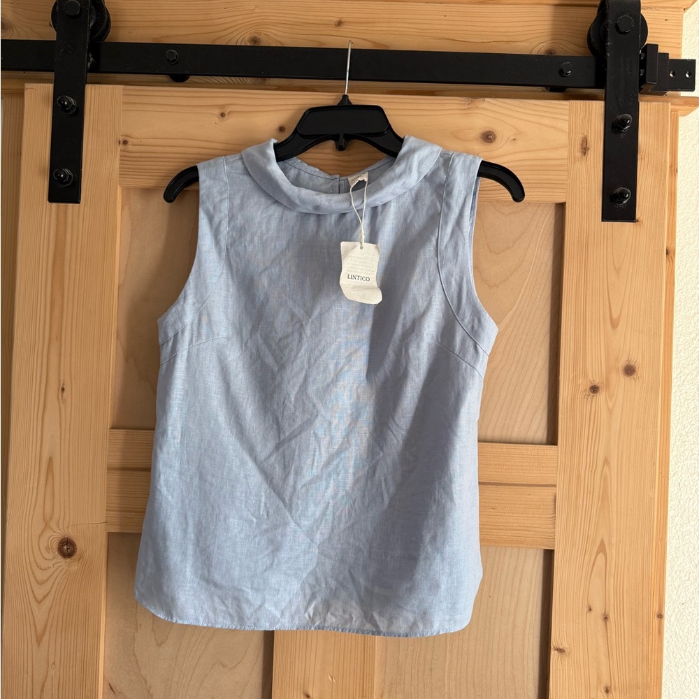 Lintico 100% Linen Light Blue Sleeveless Top
